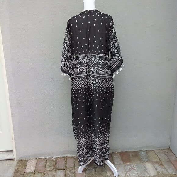 Beach by Exist Womens Boho Cotton Swim Coverup Sze L-XL Black-White Flowy Print - Picture 7 of 8
